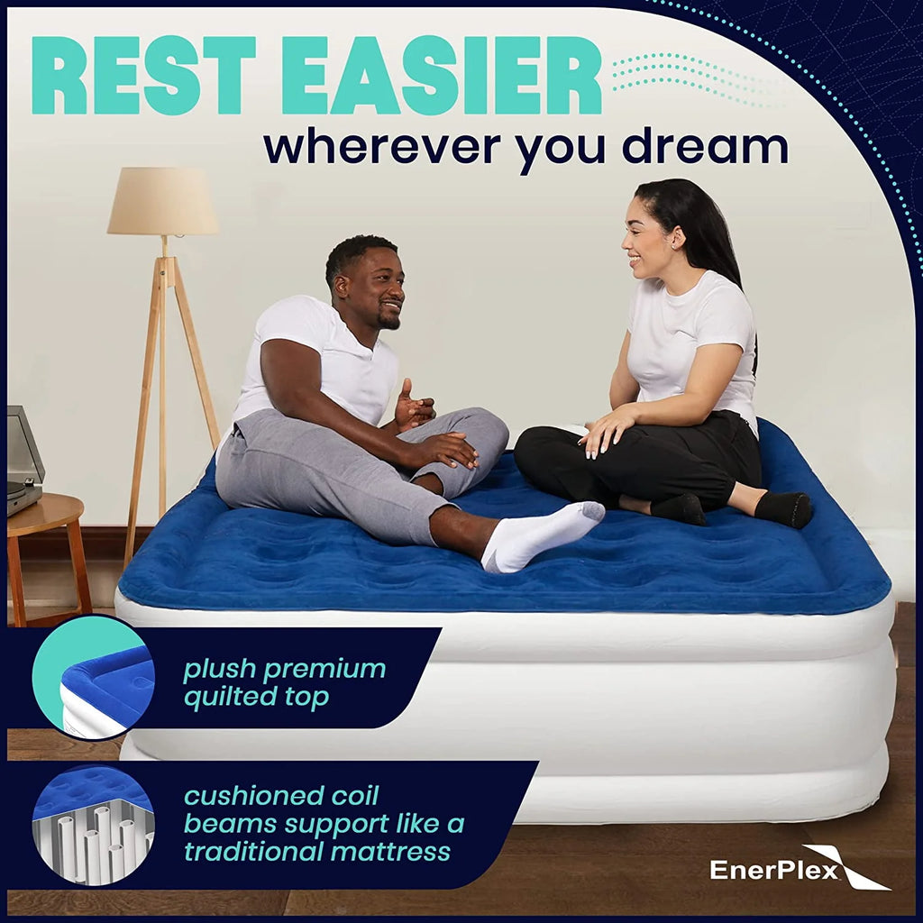 EnerPlex Double-High Air Mattress with Built-in Pump – Inflatable Bed for Camping, Home & Travel (Twin/Queen/King)