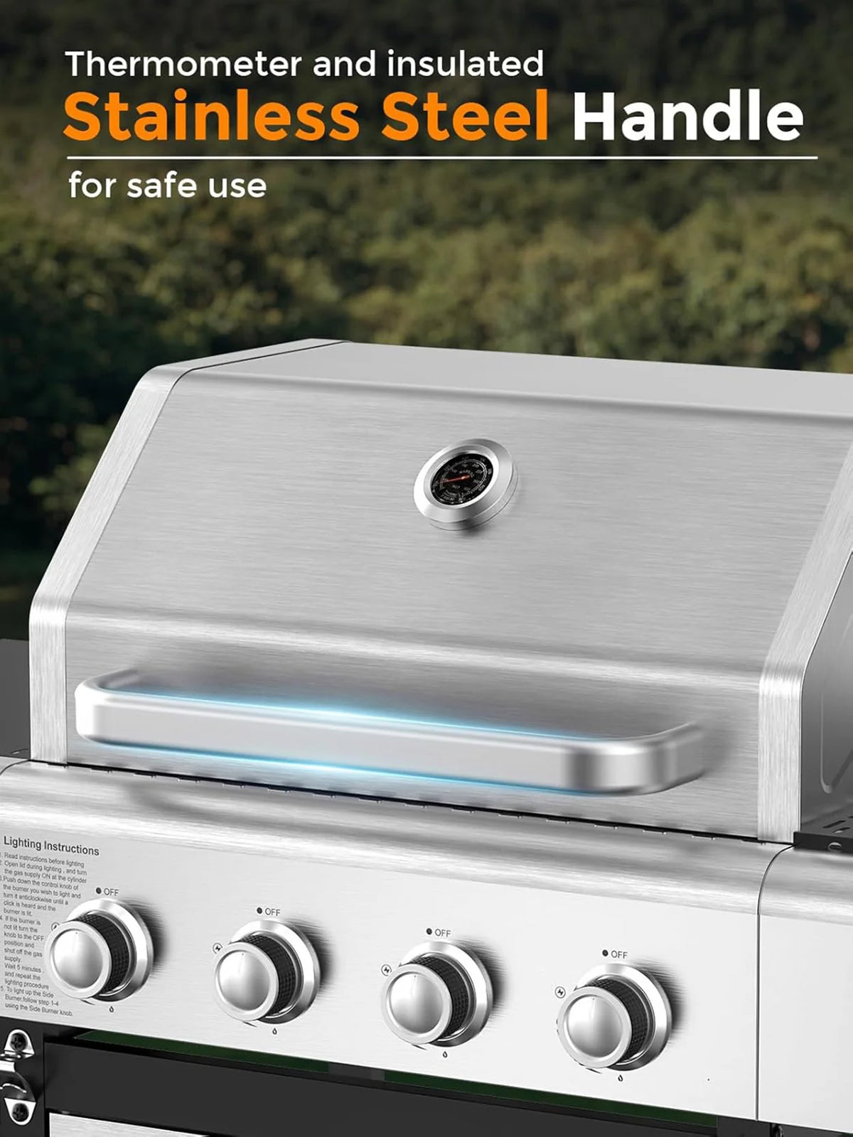 COWSAR 4-Burner Propane Gas BBQ Grill with Side Burner, 54,000 BTU Total, 502 sq in Cooking Area, Silver