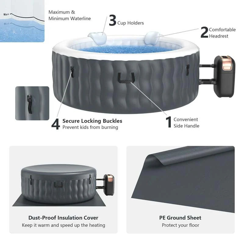 4-Person Inflatable Hot Tub Spa - 108 Bubble Jets, 2240W Heated Blow-Up Pool with Cover, Pump & Filter