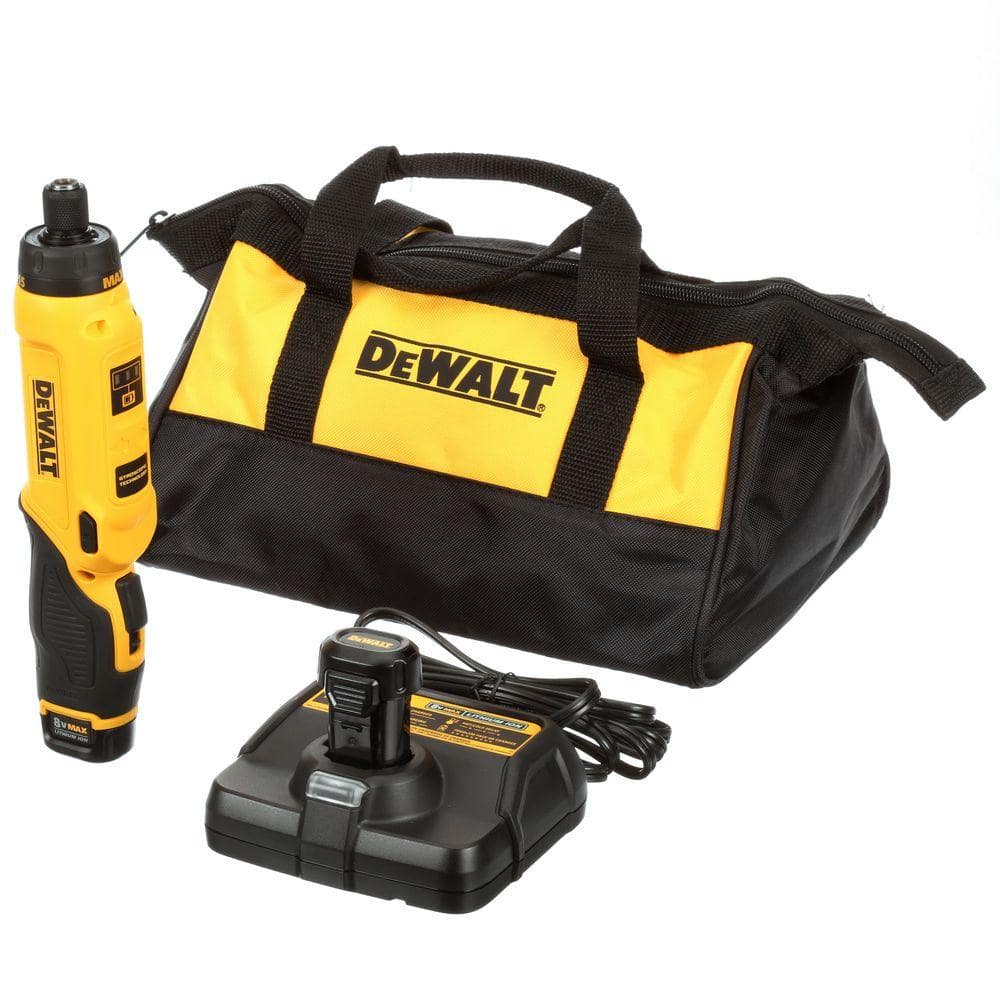 DEWALT 8V MAX gyroscopic cordless screwdriver with adjustable handle and charger
