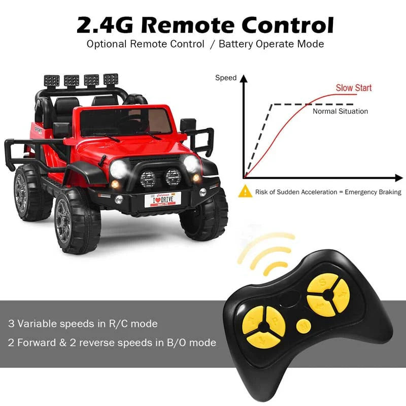12V 2-Seater Kids Ride-On Truck with Remote Control, Storage, LED Lights and Music, Ages 3+