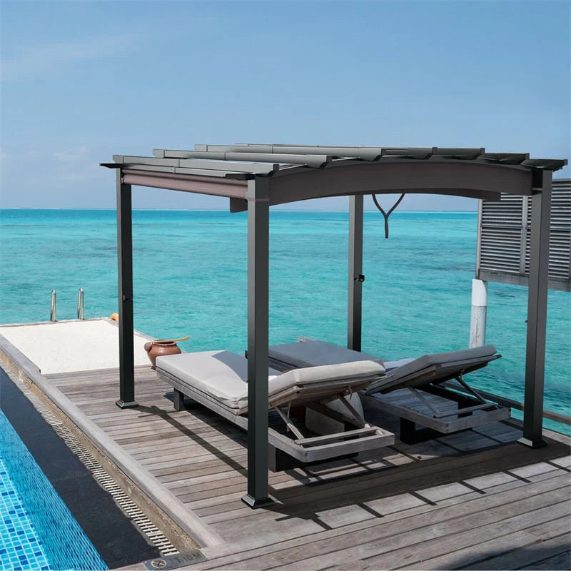 10 x 10 ft Heavy-Duty Steel Pergola with 3 Retractable Canopies – Outdoor Sun Shade for Deck, Garden & Patio