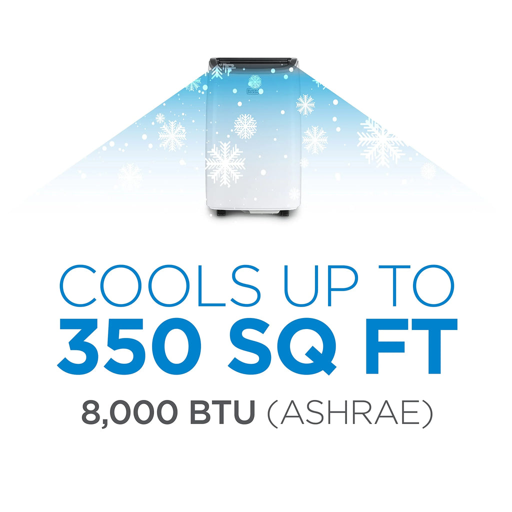 BLACK+DECKER 8,000 BTU Portable Air Conditioner – 3-in-1 Cooler, Dehumidifier & Fan for Rooms up to 350 Sq.Ft
