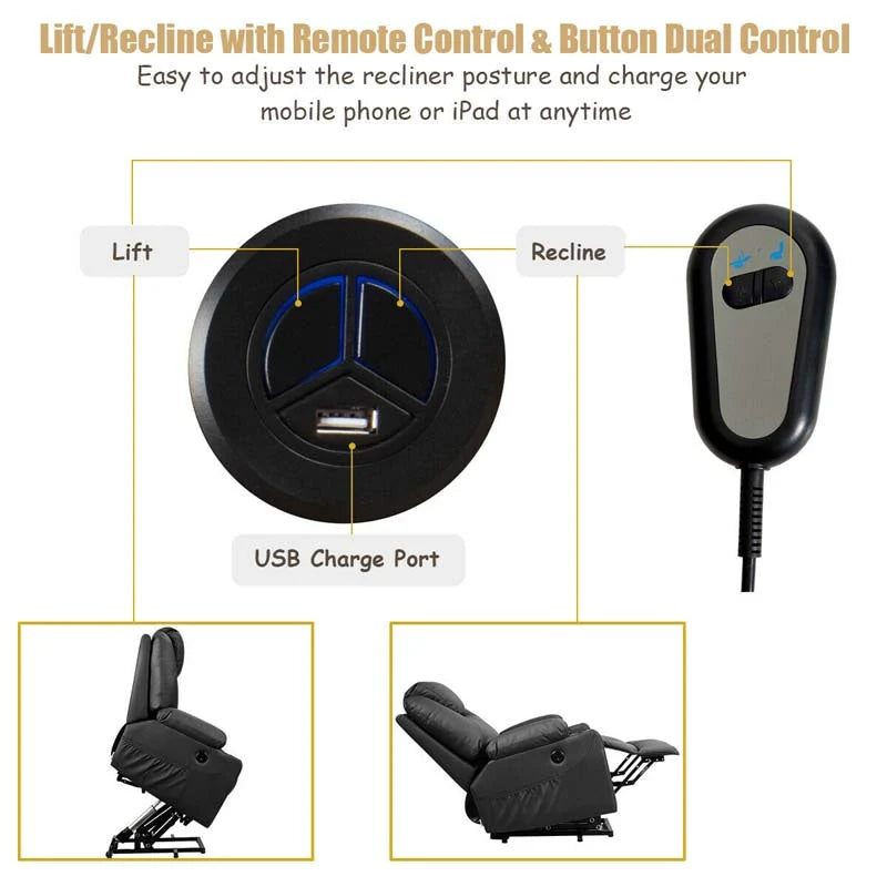 Electric Power Lift Recliner Chair with Heat & 8-Point Massage – USB, Cup Holders, for Elderly