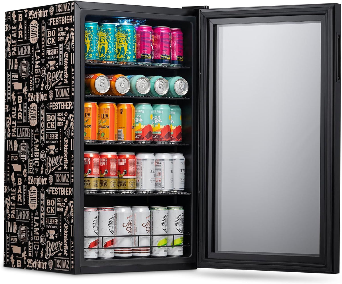 NewAir 126 Can Beverage Refrigerator – Freestanding Mini Fridge, Glass Door, LED, 7 Settings