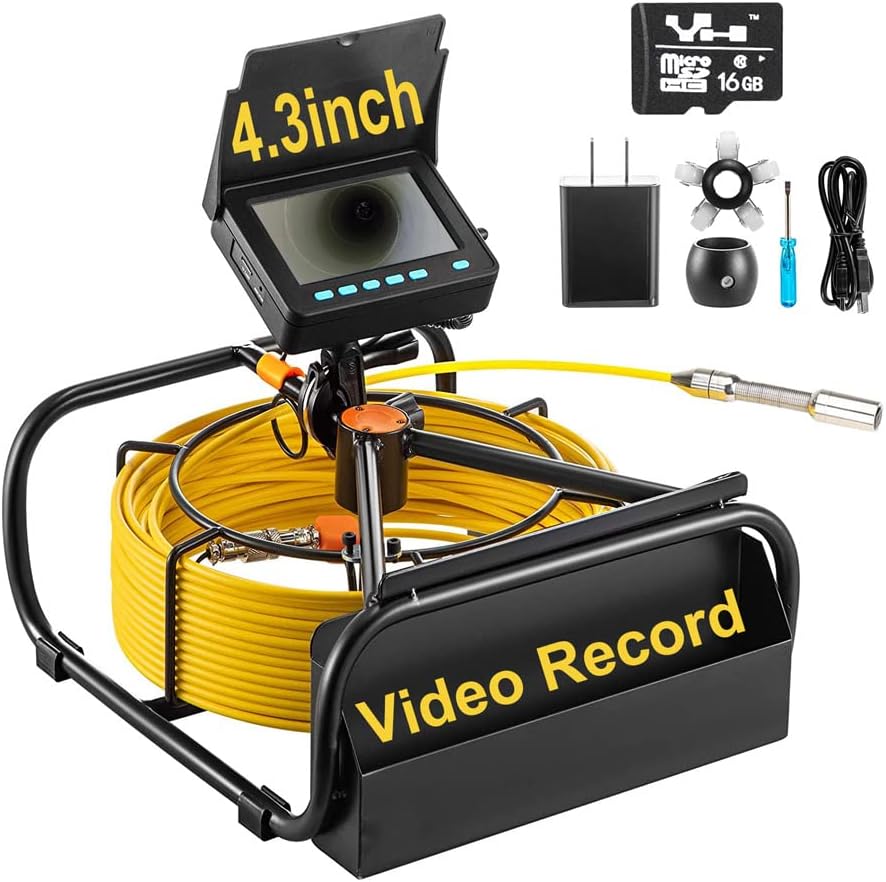 Yellow SYANSPAN 100 ft sewer pipe inspection camera with DVR screen