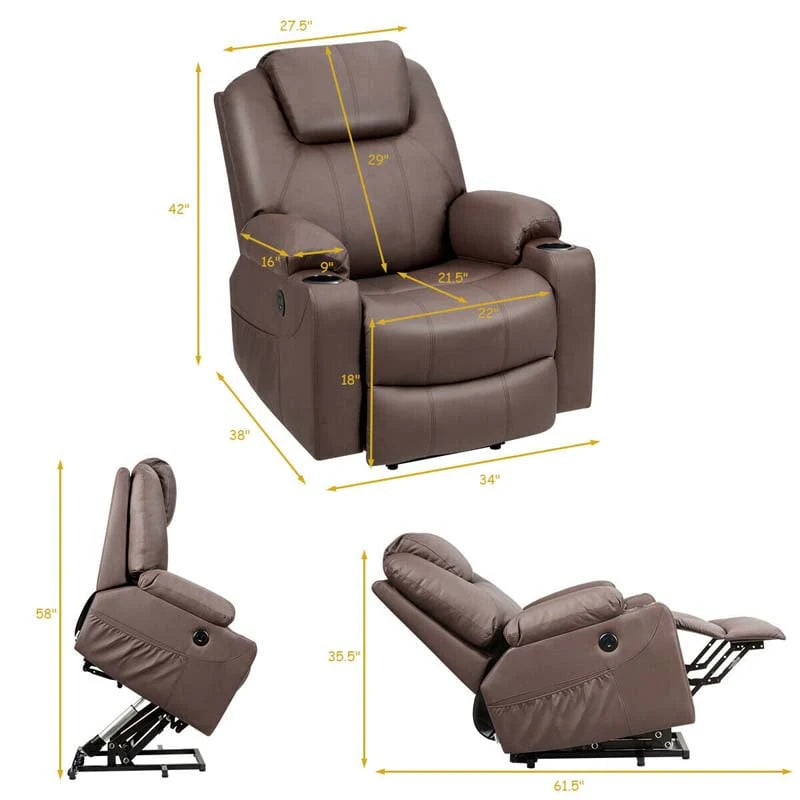 Electric Power Lift Recliner Chair with Heat & 8-Point Massage – USB, Cup Holders, for Elderly