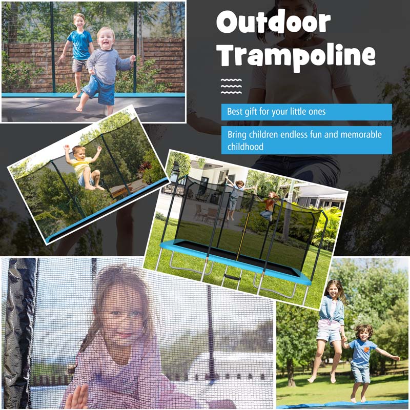 8 x 14 ft Rectangular Trampoline with Safety Enclosure Net & Ladder – ASTM Certified, Blue