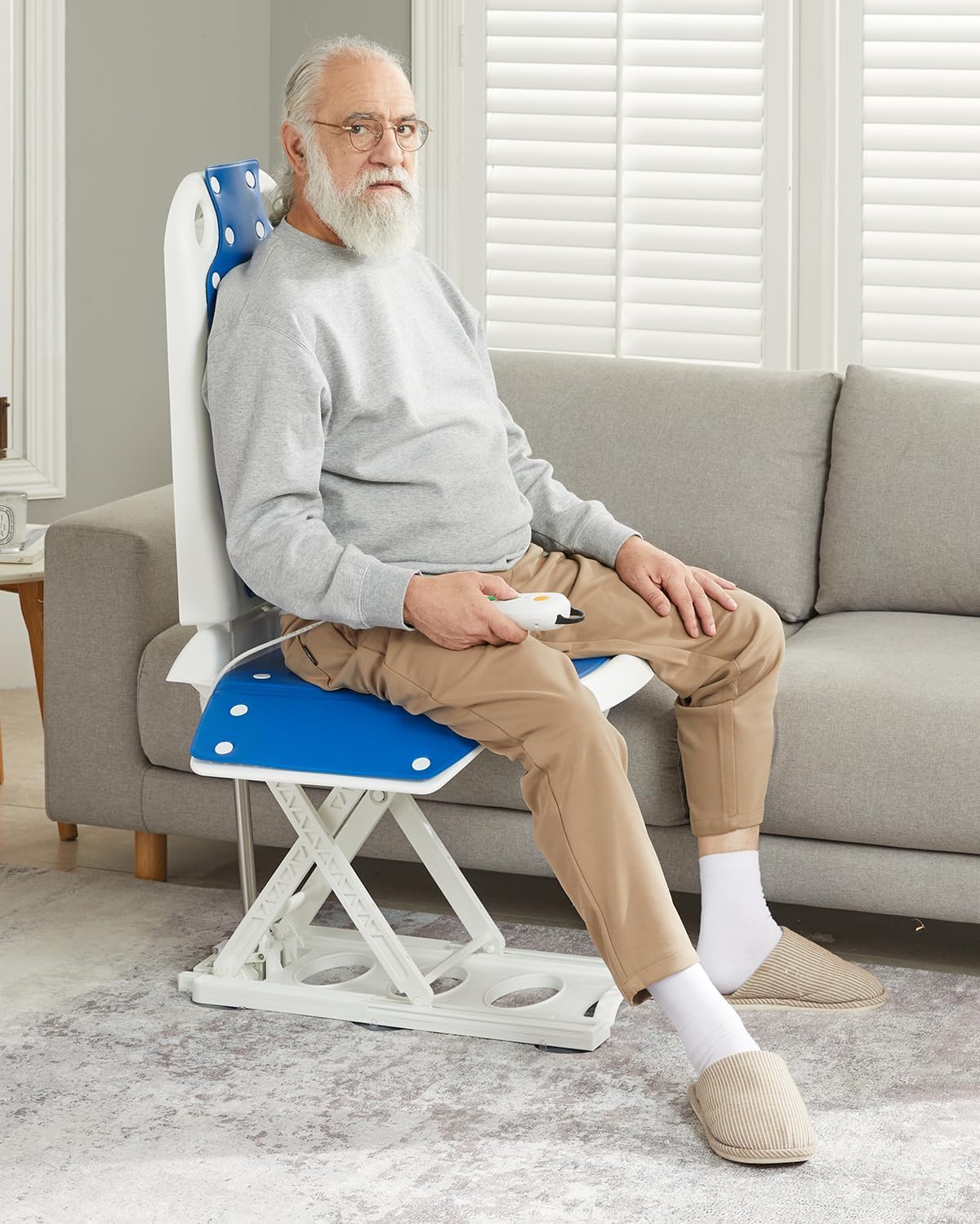 Electric Floor Lift Chair for Elderly, Reclining Lift Assist Raises to 20 Inches, 300 lb Capacity, IPX8 Waterproof, Blue
