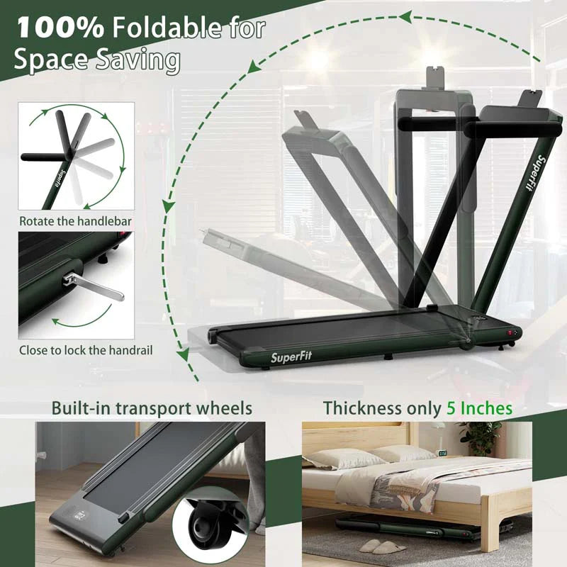 2-in-1 Folding Under Desk Treadmill – 2.25 HP, 0.6–7.5 mph, App, Speaker & Remote