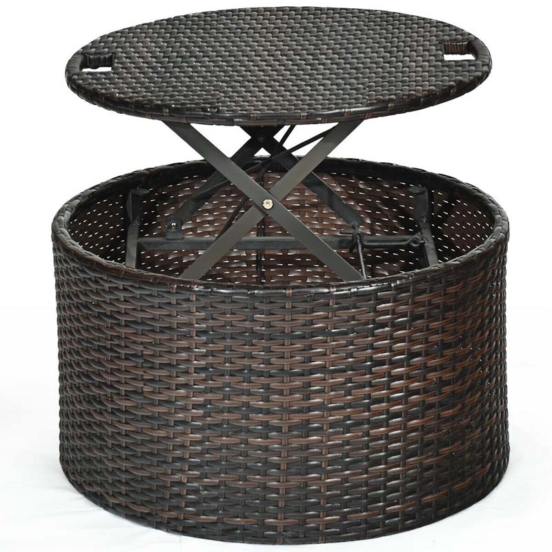 Rattan Wicker Round Patio Daybed with Retractable Canopy & Adjustable Coffee Table – Outdoor Sofa Set