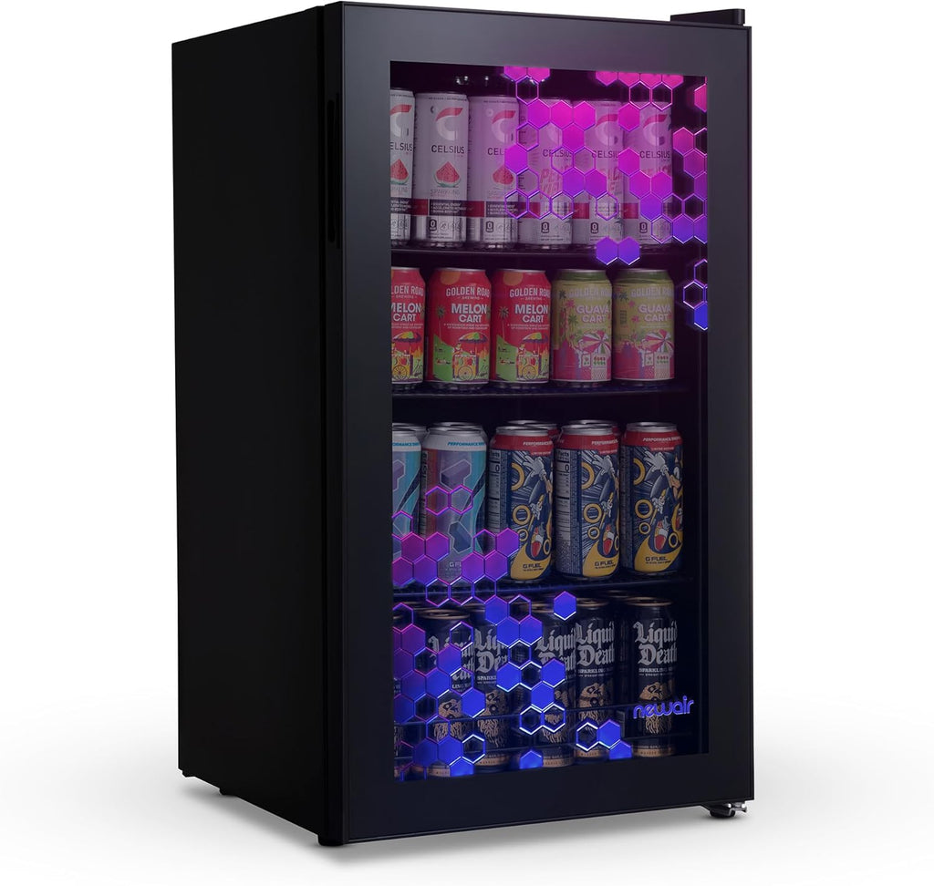 NewAir 126 Can Beverage Refrigerator – Freestanding Mini Fridge, Glass Door, LED, 7 Settings