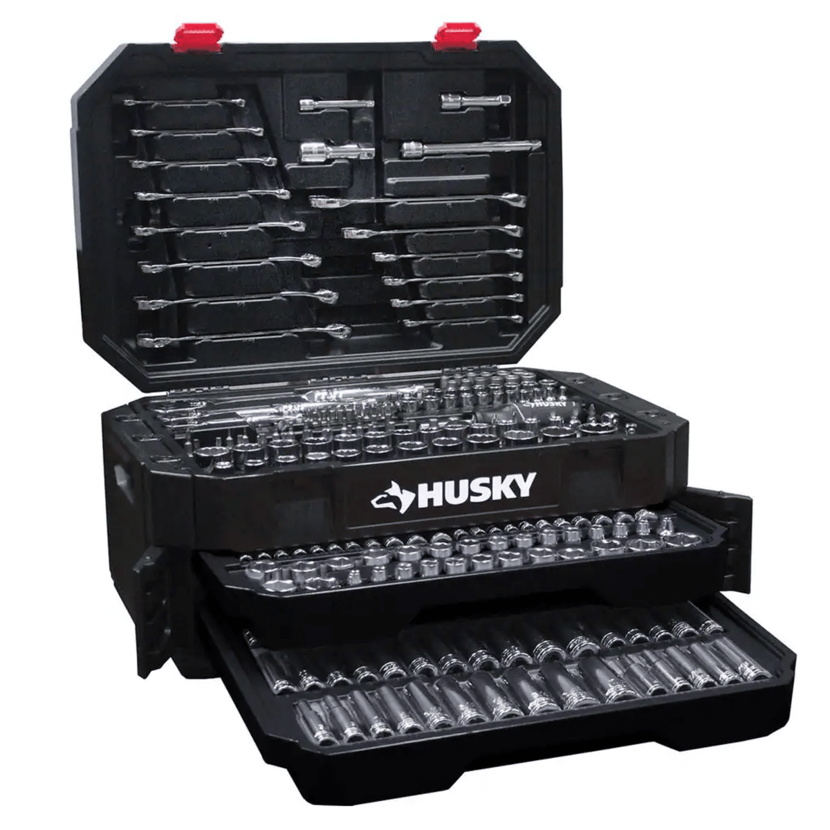 Husky 290-piece chrome mechanics tool set in storage case