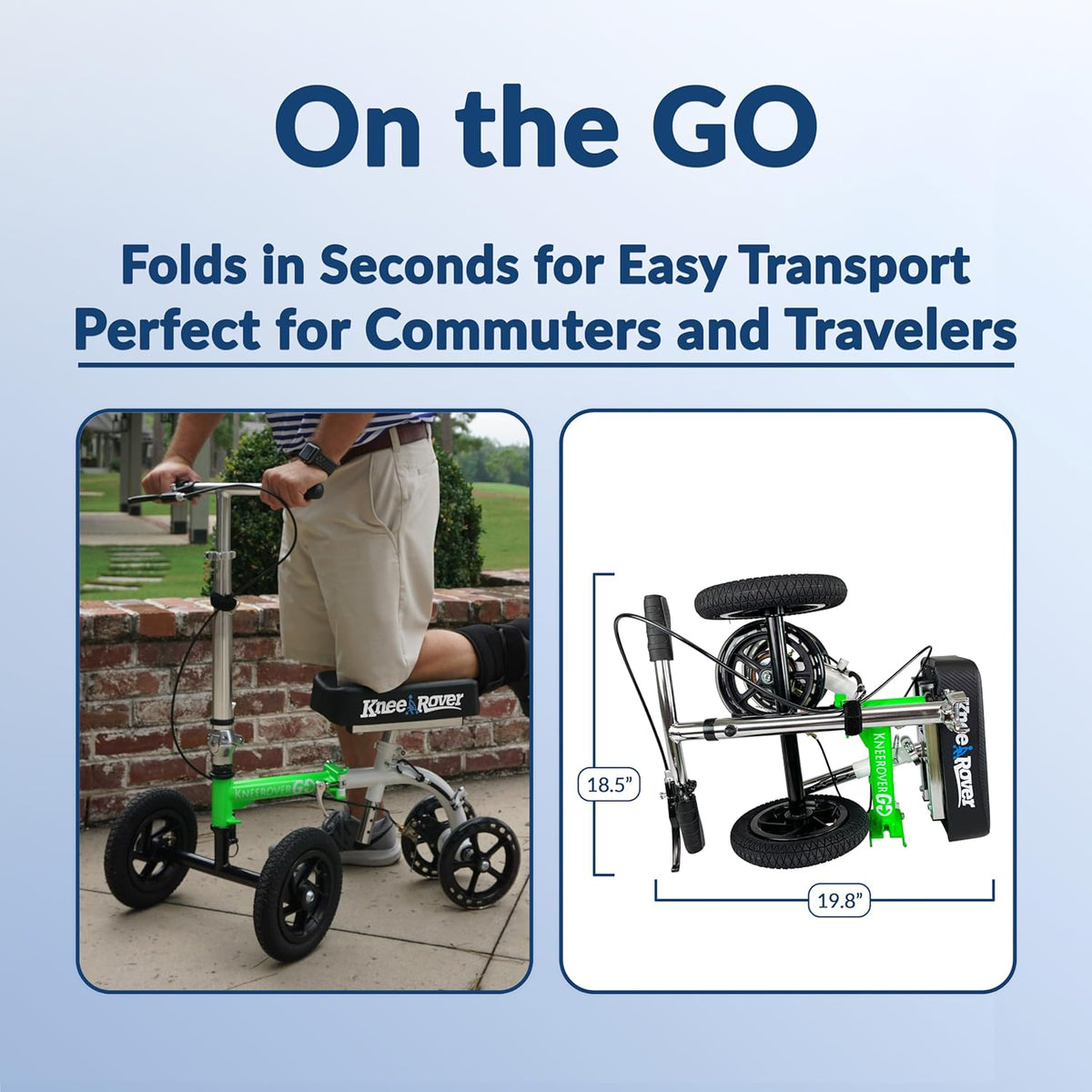 KneeRover GO HYBRID All-Terrain Knee Scooter – Compact Foldable Knee Walker for Foot & Ankle Recovery, Green