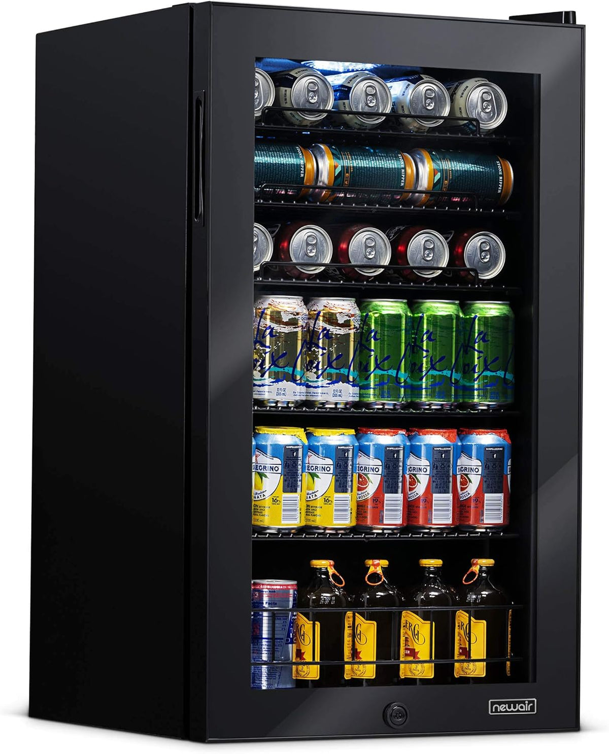 NewAir 126 Can Beverage Refrigerator – Freestanding Mini Fridge, Glass Door, LED, 7 Settings