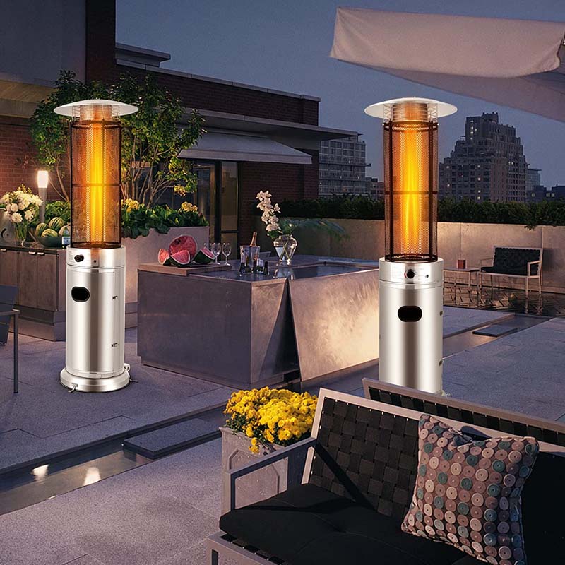 41000 BTU Stainless Steel Patio Heater - Standing Propane Garden Heater with Glass Flame Tube, Wheels & Tilt Shut-Off