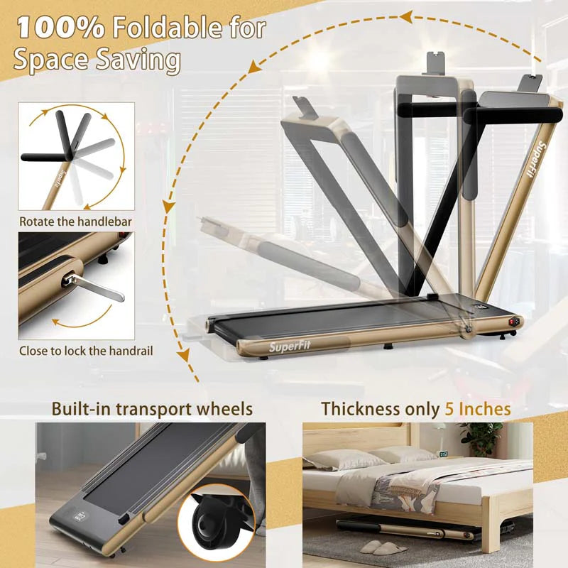2-in-1 Folding Under Desk Treadmill – 2.25 HP, 0.6–7.5 mph, App, Speaker & Remote