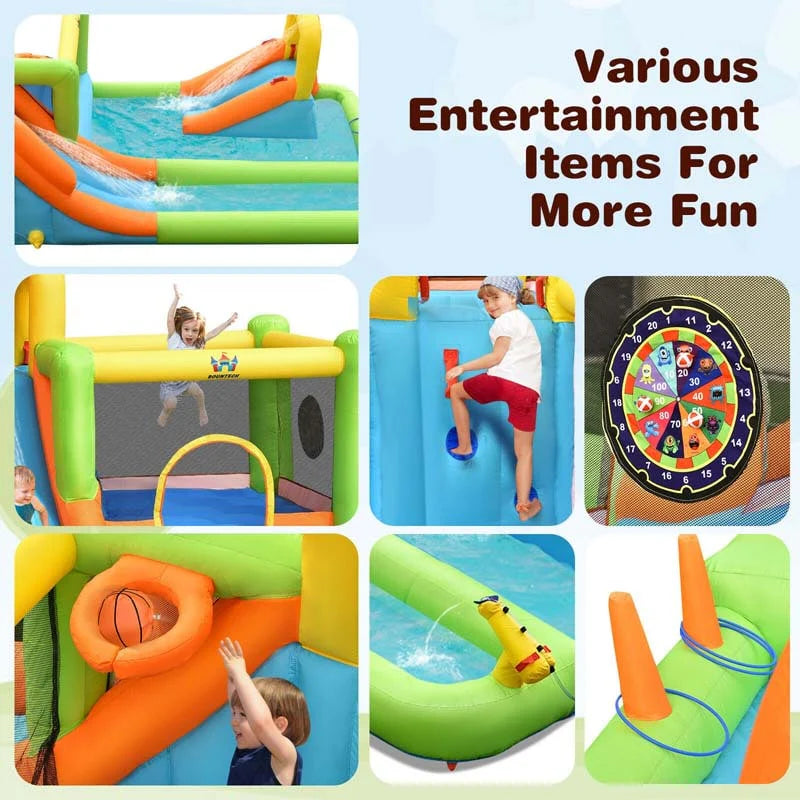 8-in-1 Inflatable Water Slide Park - Bounce House with Dual Slides, Climbing Wall & Splash Pool (Blower Not Included)
