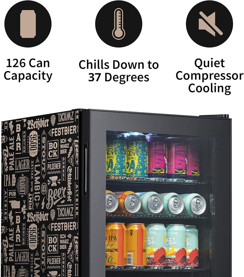 NewAir 126 Can Beverage Refrigerator – Freestanding Mini Fridge, Glass Door, LED, 7 Settings