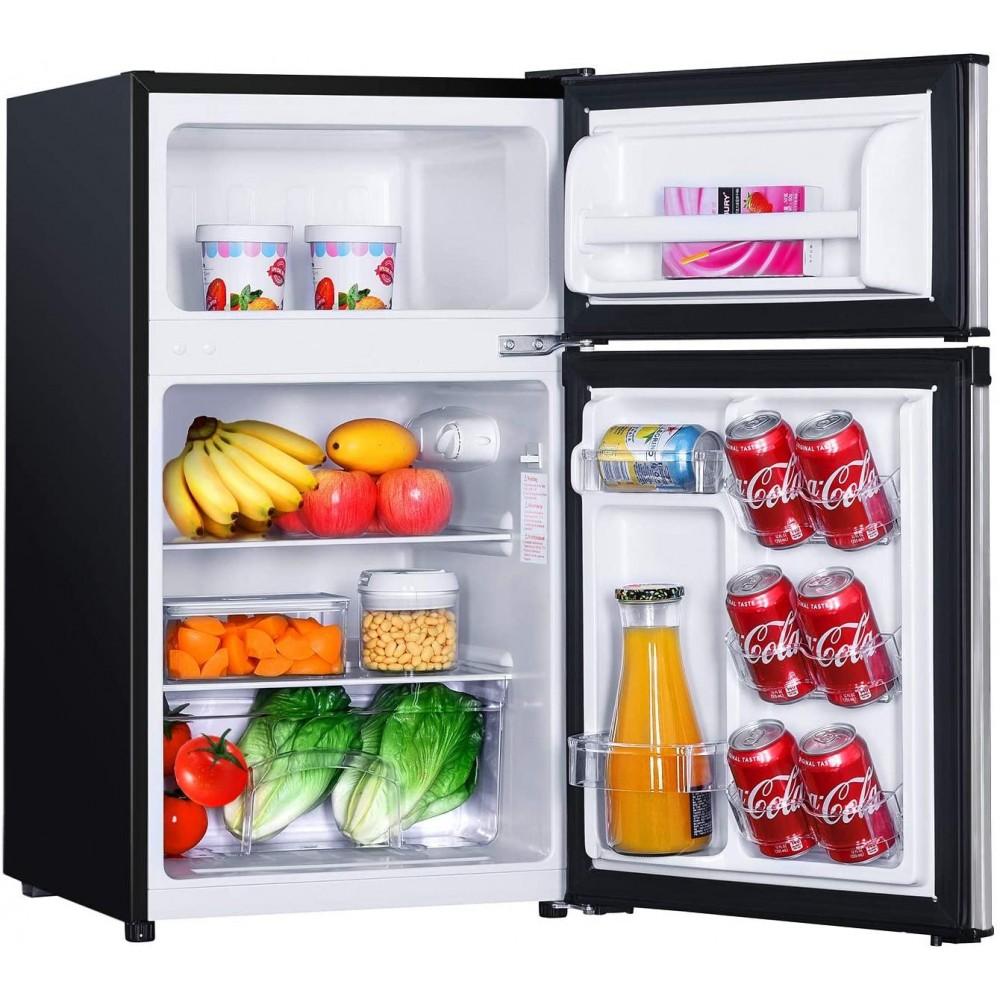 Compact Mini Fridge with Freezer 3.1 cu ft – 2-Door Stainless Steel Refrigerator with LED, Silver