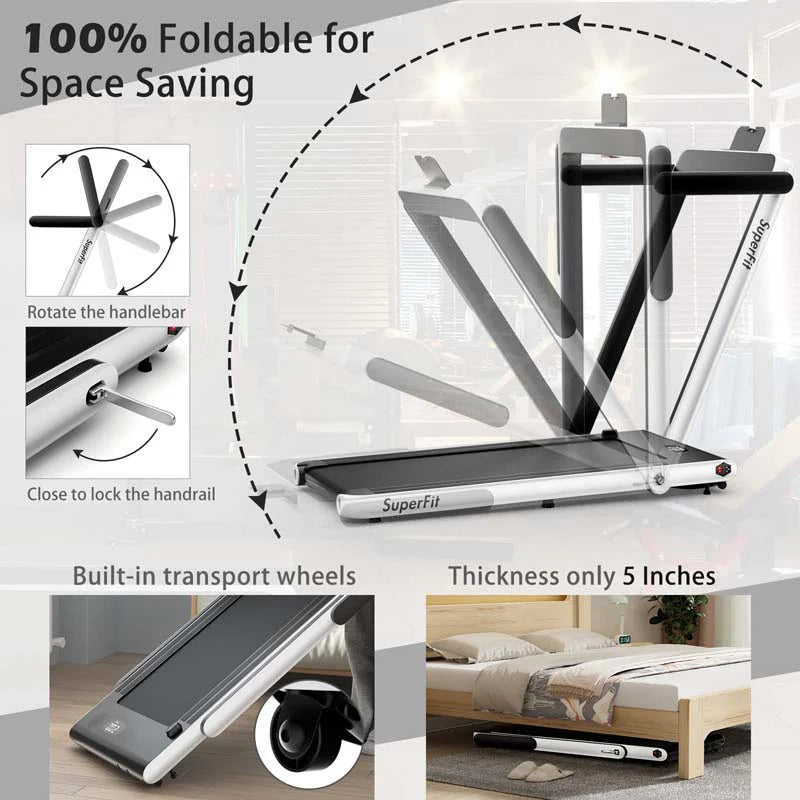2-in-1 Folding Under Desk Treadmill – 2.25 HP, 0.6–7.5 mph, App, Speaker & Remote
