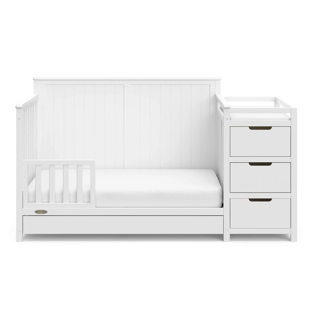 Graco Hadley 5-in-1 Convertible Crib and Changer with Drawer, White – Pine Nursery Cot