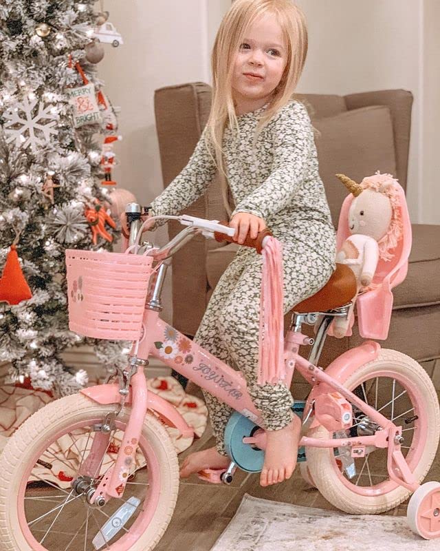 JOYSTAR Little Daisy 14 Inch Girls' Bike – Pink Kids' Bike with Training Wheels, Basket, Doll Seat & Bell