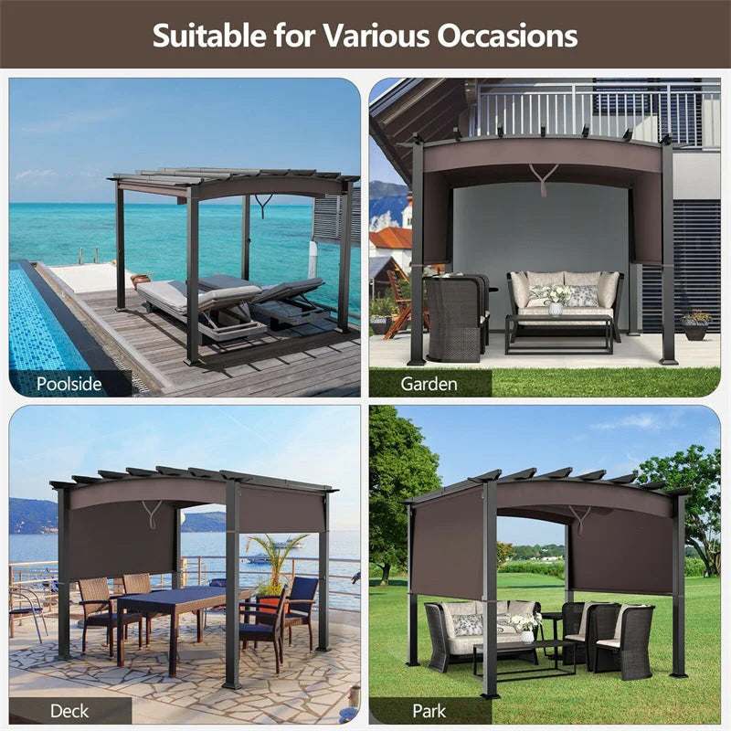 10 x 10 ft Heavy-Duty Steel Pergola with 3 Retractable Canopies – Outdoor Sun Shade for Deck, Garden & Patio