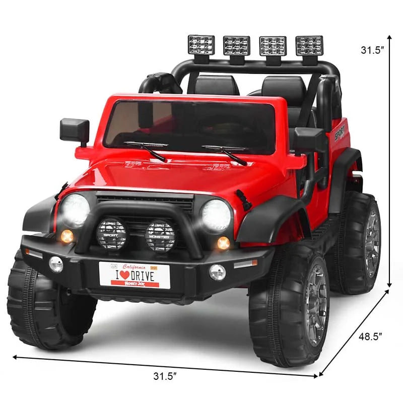 12V 2-Seater Kids Ride-On Truck with Remote Control, Storage, LED Lights and Music, Ages 3+