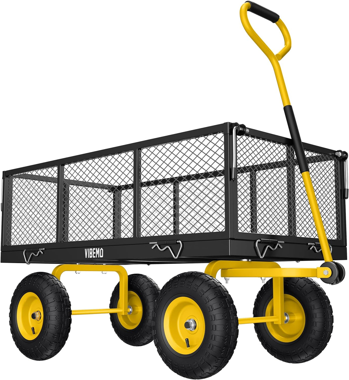 Vibemo 2-in-1 Steel Garden Cart – 1400 lb Heavy-Duty Wagon, Mesh Sides to Flatbed, 13" Pneumatic Tyres
