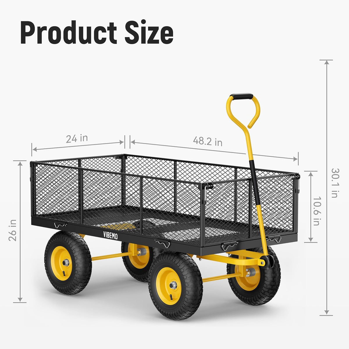 Vibemo 2-in-1 Steel Garden Cart – 1400 lb Heavy-Duty Wagon, Mesh Sides to Flatbed, 13" Pneumatic Tyres