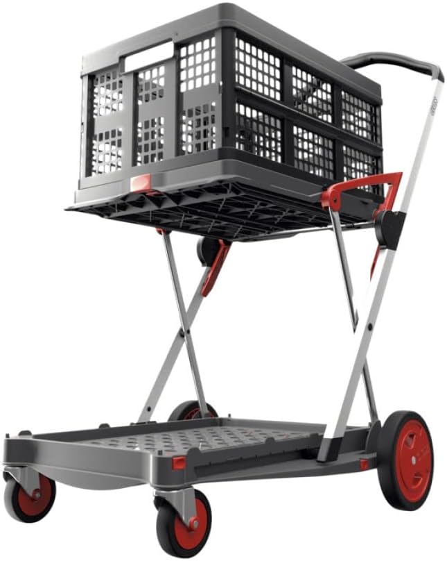 Black CLAX aluminium folding collapsible transport trolley with storage crate