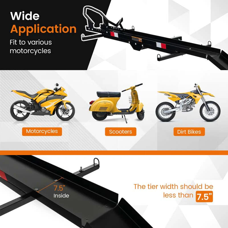 600 lb Heavy-Duty Motorcycle Hitch Carrier – 2" Receiver, Loading Ramp & Straps