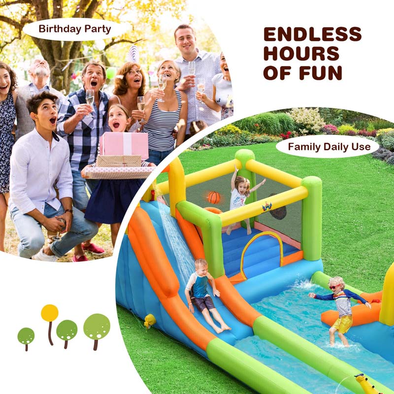 8-in-1 Inflatable Water Slide Park - Bounce House with Dual Slides, Climbing Wall & Splash Pool (Blower Not Included)