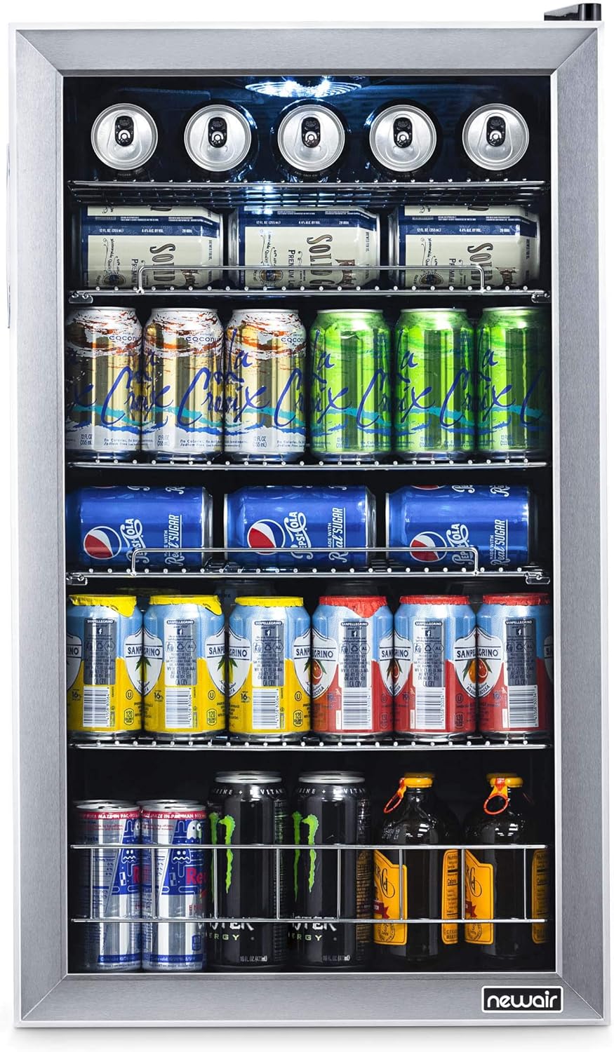 NewAir 126 Can Beverage Refrigerator – Freestanding Mini Fridge, Glass Door, LED, 7 Settings