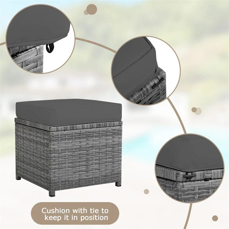 7-Piece Rattan Patio Dining Set – Sectional Sofa with Table, Ottomans & Cushions, Mix Grey