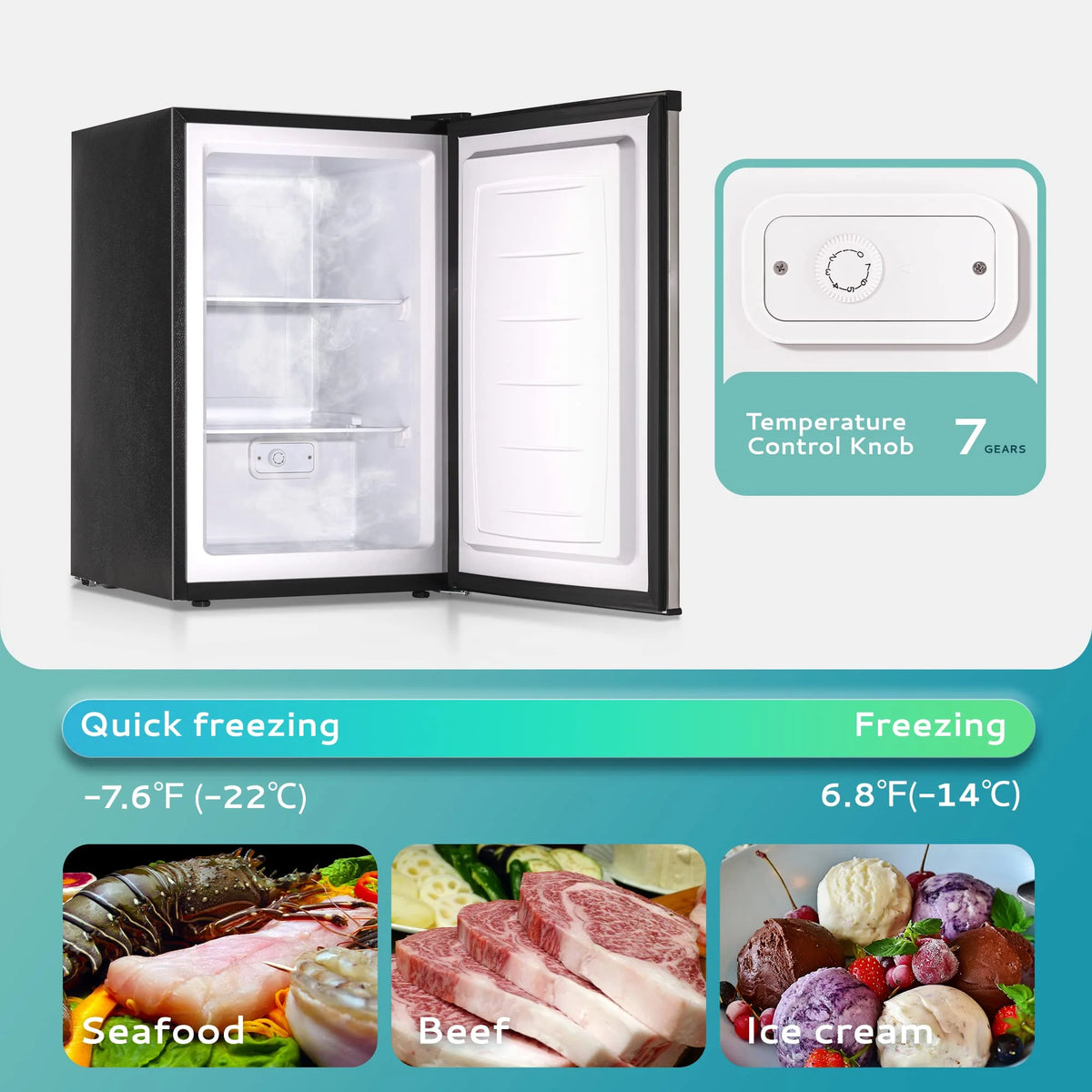 EUHOMY 3.0 cu ft Compact Upright Freezer – Single Door Mini Freezer, 7-Level Thermostat, Silver