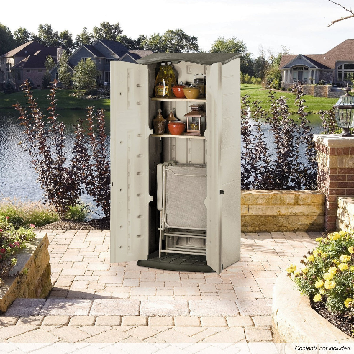 Rubbermaid Vertical Resin Outdoor Storage Shed - Weatherproof Garden Tool Cabinet, Double-Wall, 25 x 30 x 72 in