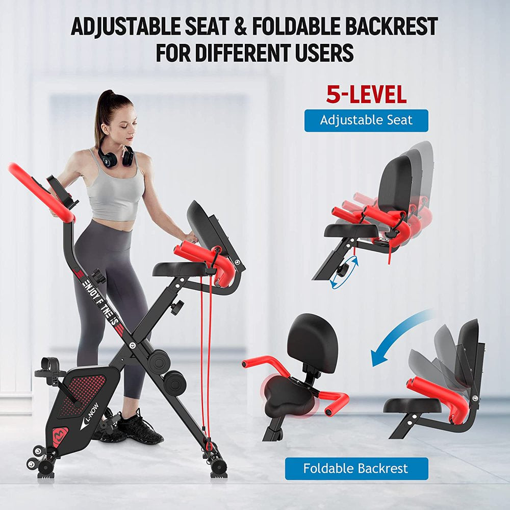 Pooboo 3-in-1 Foldable Magnetic Exercise Bike – Upright & Recumbent X-Bike, 8-Level Resistance, Pulse Sensor
