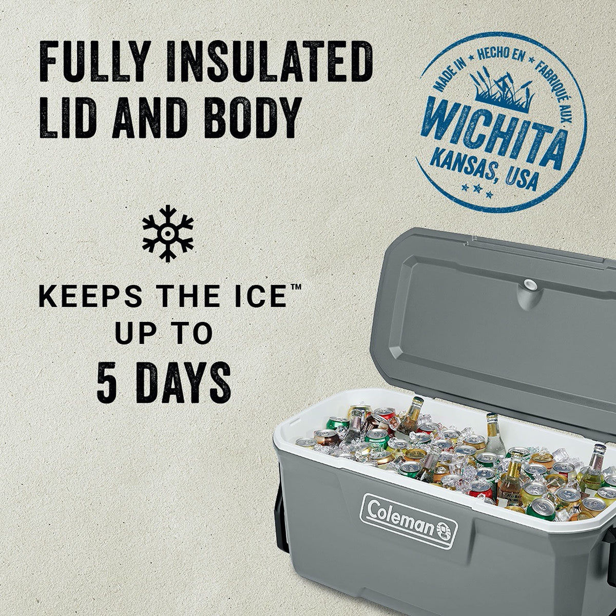 Coleman 316 Series 100 Qt Wheeled Cooler, Rock Grey – Keeps Ice 5 Days, Holds 160 Cans