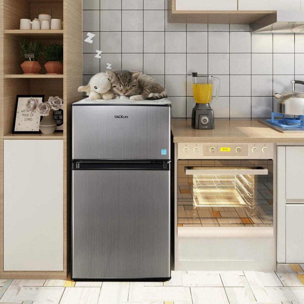 Compact Mini Fridge with Freezer 3.1 cu ft – 2-Door Stainless Steel Refrigerator with LED, Silver