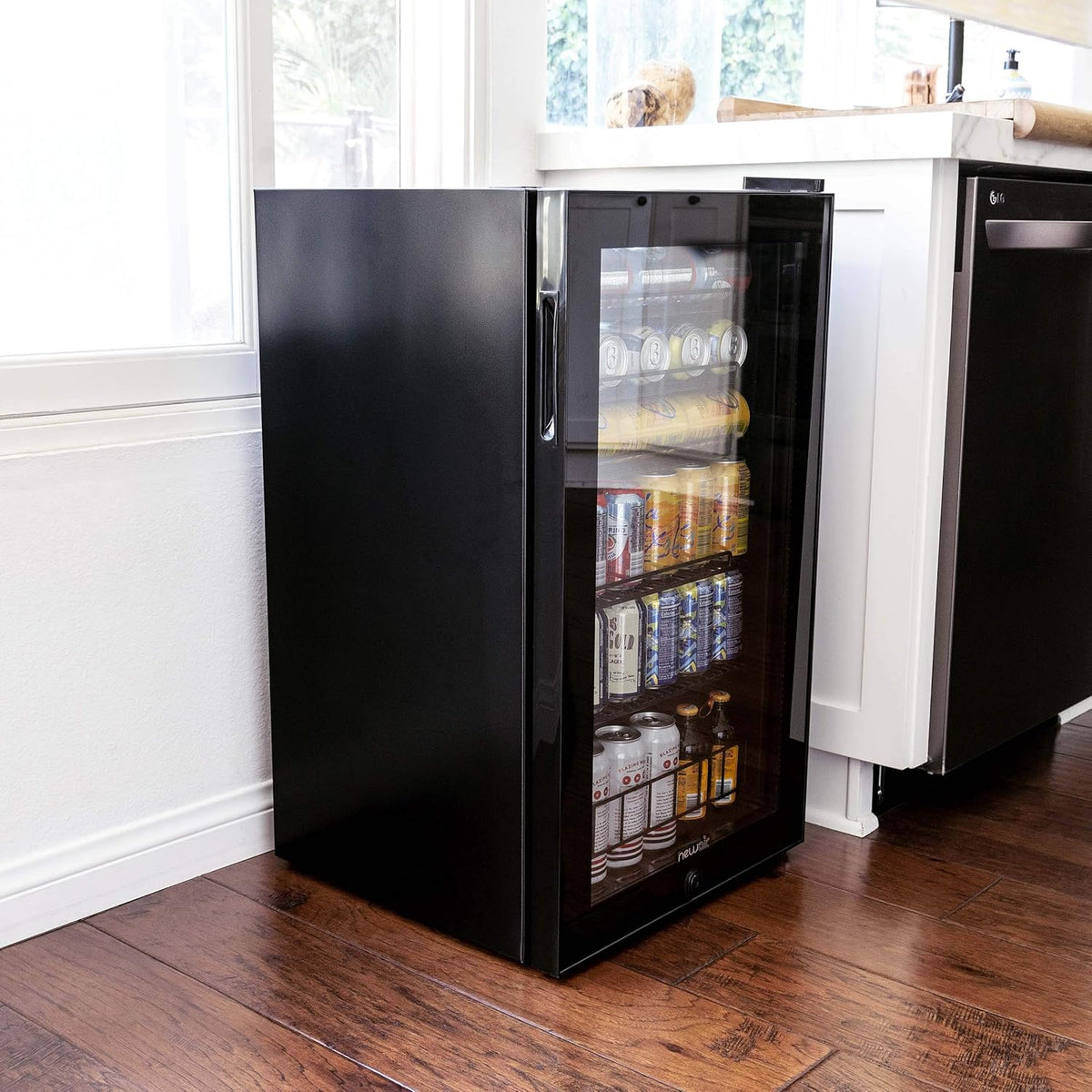 NewAir 126 Can Beverage Refrigerator – Freestanding Mini Fridge, Glass Door, LED, 7 Settings