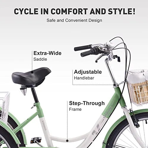 Viribus 24-Inch Adult Tricycle - 7-Speed Shimano Three-Wheel Bike with Front and Rear Baskets, 450 lb Capacity