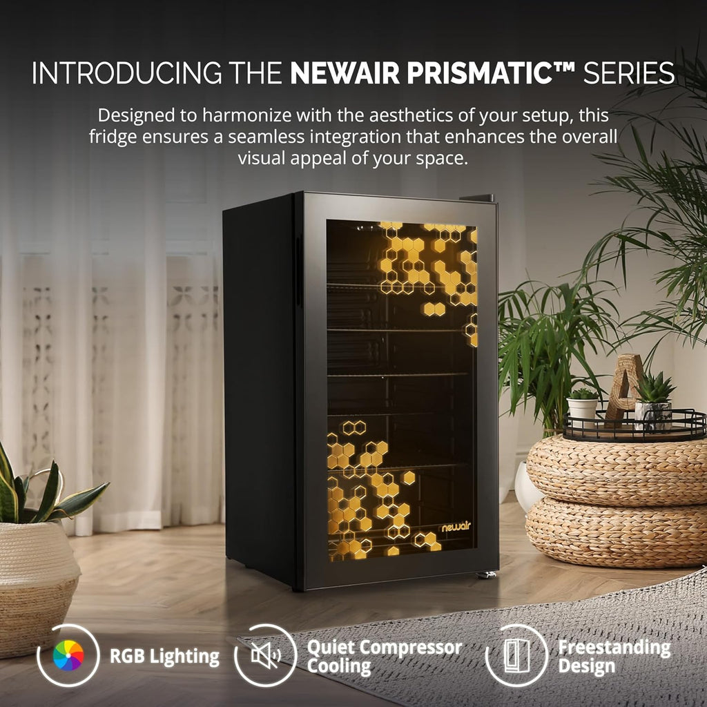 NewAir 126 Can Beverage Refrigerator – Freestanding Mini Fridge, Glass Door, LED, 7 Settings