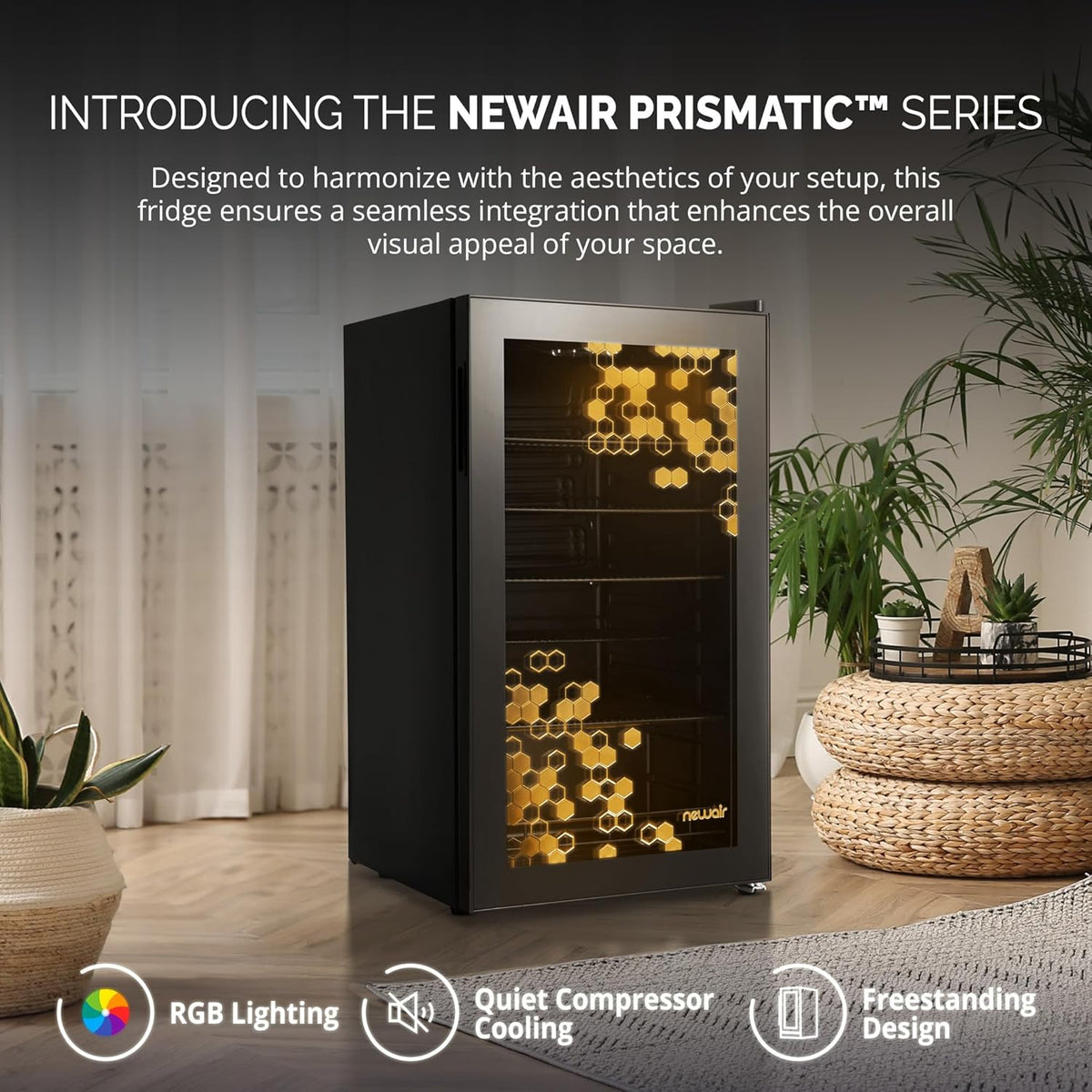 NewAir 126 Can Beverage Refrigerator – Freestanding Mini Fridge, Glass Door, LED, 7 Settings