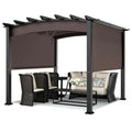 Brown 10x10 ft metal patio pergola with retractable canopy