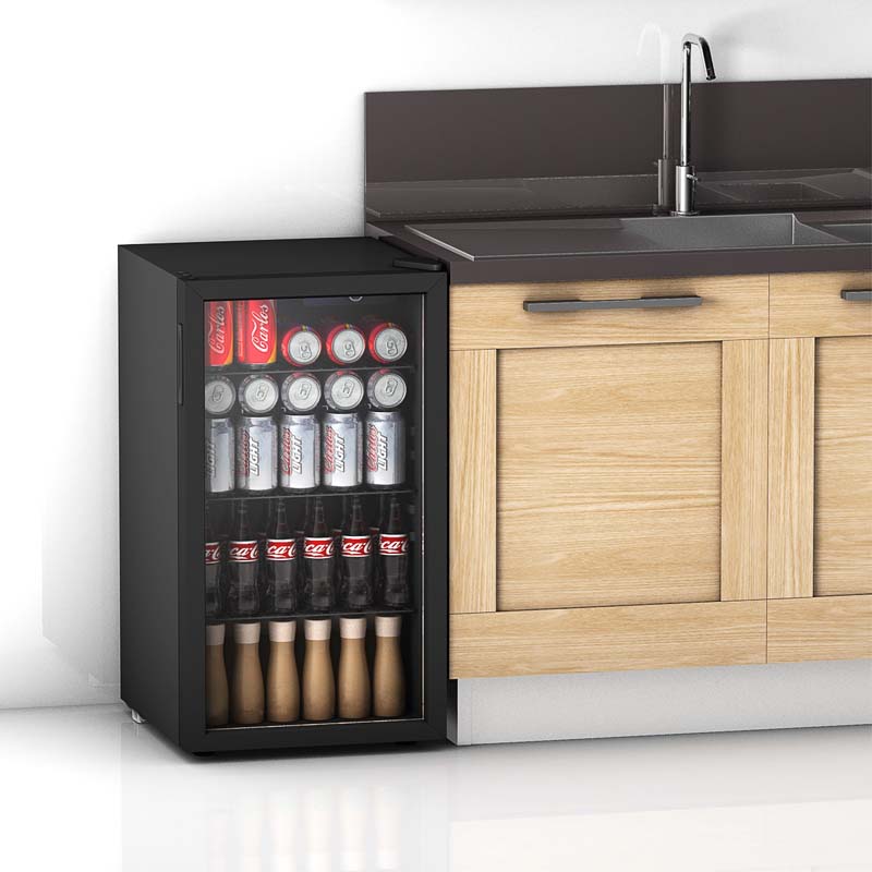 120-Can Beverage Cooler Fridge with Glass Door & Blue LED Light, 3.2 cu ft, Built-in or Freestanding