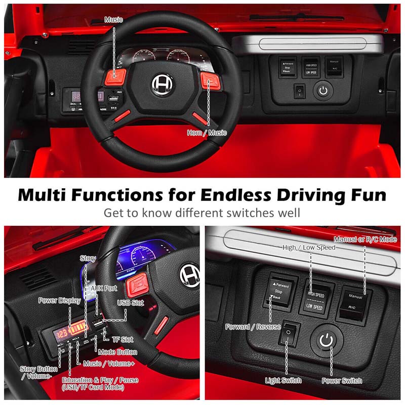 12V 2-Seater Kids Ride-On Truck with Remote Control, Storage, LED Lights and Music, Ages 3+