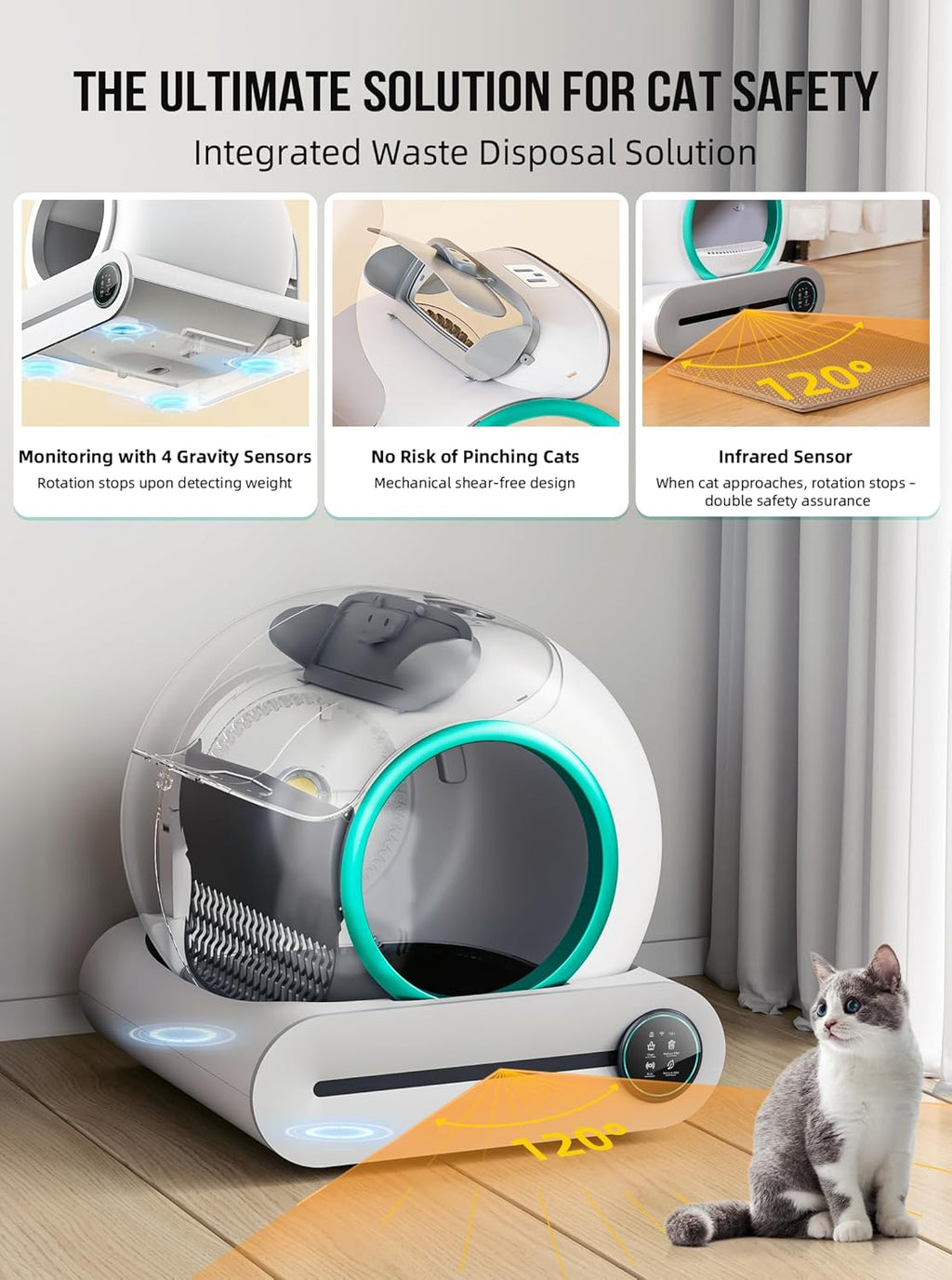 EXPEDMAN Self-Cleaning Cat Litter Box – 65L + 9L, App Control, Mat & Liners, Grey