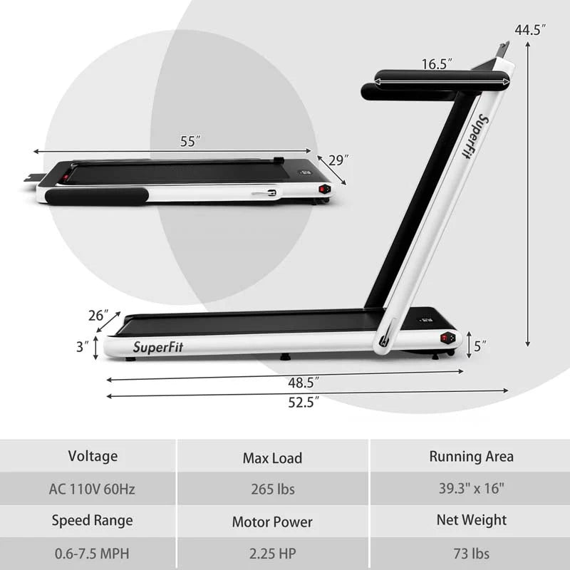 2-in-1 Folding Under Desk Treadmill – 2.25 HP, 0.6–7.5 mph, App, Speaker & Remote